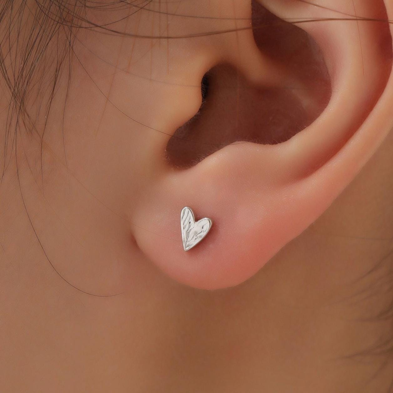 Sterling Silver Tiny Textured Heart Stud Earrings, Extra Small Heart Stud, Silver, Gold and Rose Gold, Heart Earrings