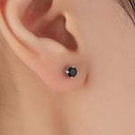 Tiny Black CZ Screw Back Earrings in Sterling Silver, 3mm or 4mm or 5mm CZ, Stacking Earrings, Black CZ Barbell Earrings, Helix Earrings