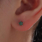 Emerald Green Flower CZ Screw Back Earrings in Sterling Silver, Forget Me Not Floral CZ Earrings, Silver or Gold, Flower CZ Earrings