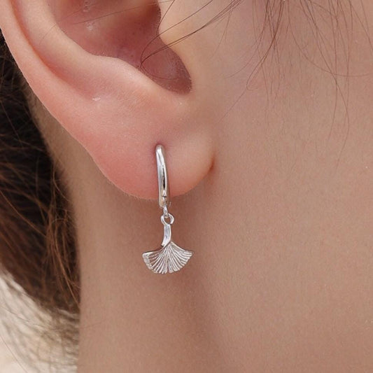 Sterling Silver Ginkgo Leaf Hoops Earrings, Silver or Gold or Rose Gold, Ginkgo Leaf Earrings, Leaf Earrings