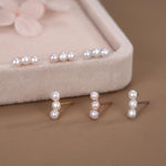 Natural Pearl Trio Stud Earrings in Sterling Silver, Freshwater Pearl Bar Earrings, Silver or Gold or Rose Gold, Pearl Earrings, Pearl Stud