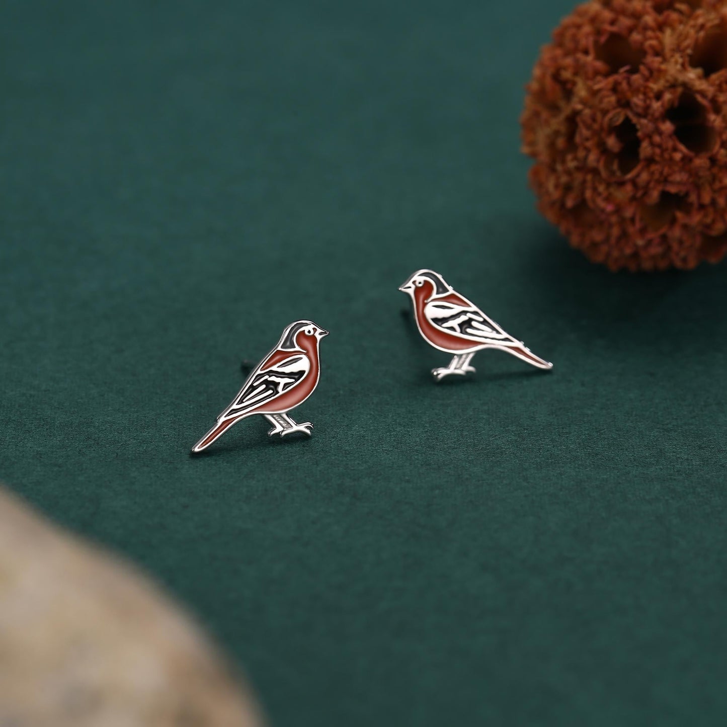 Sterling Silver Chaffinch Bird Stud Earrings