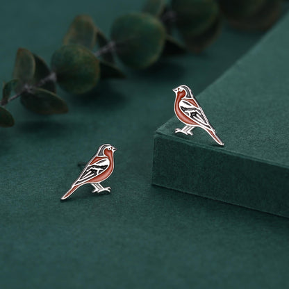 Sterling Silver Chaffinch Bird Stud Earrings