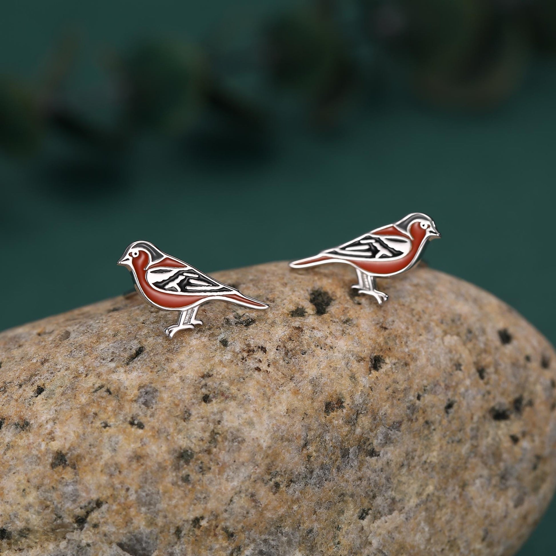Sterling Silver Chaffinch Bird Stud Earrings