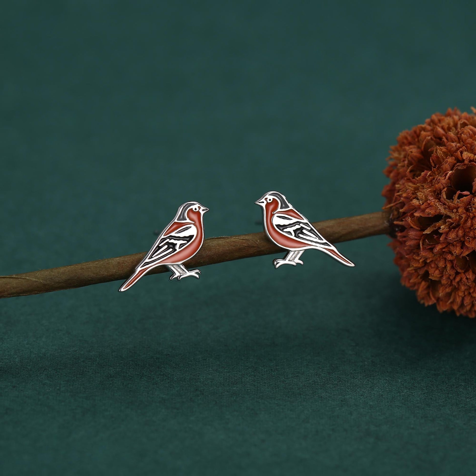Sterling Silver Chaffinch Bird Stud Earrings