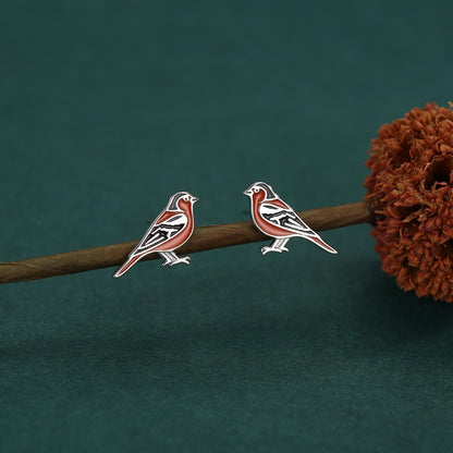 Sterling Silver Chaffinch Bird Stud Earrings