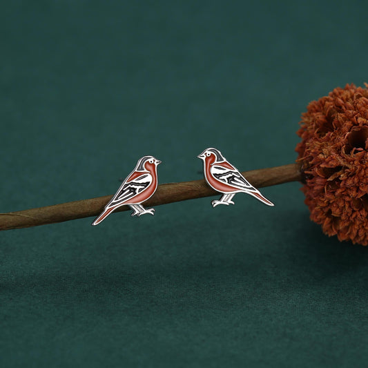 Sterling Silver Chaffinch Bird Stud Earrings