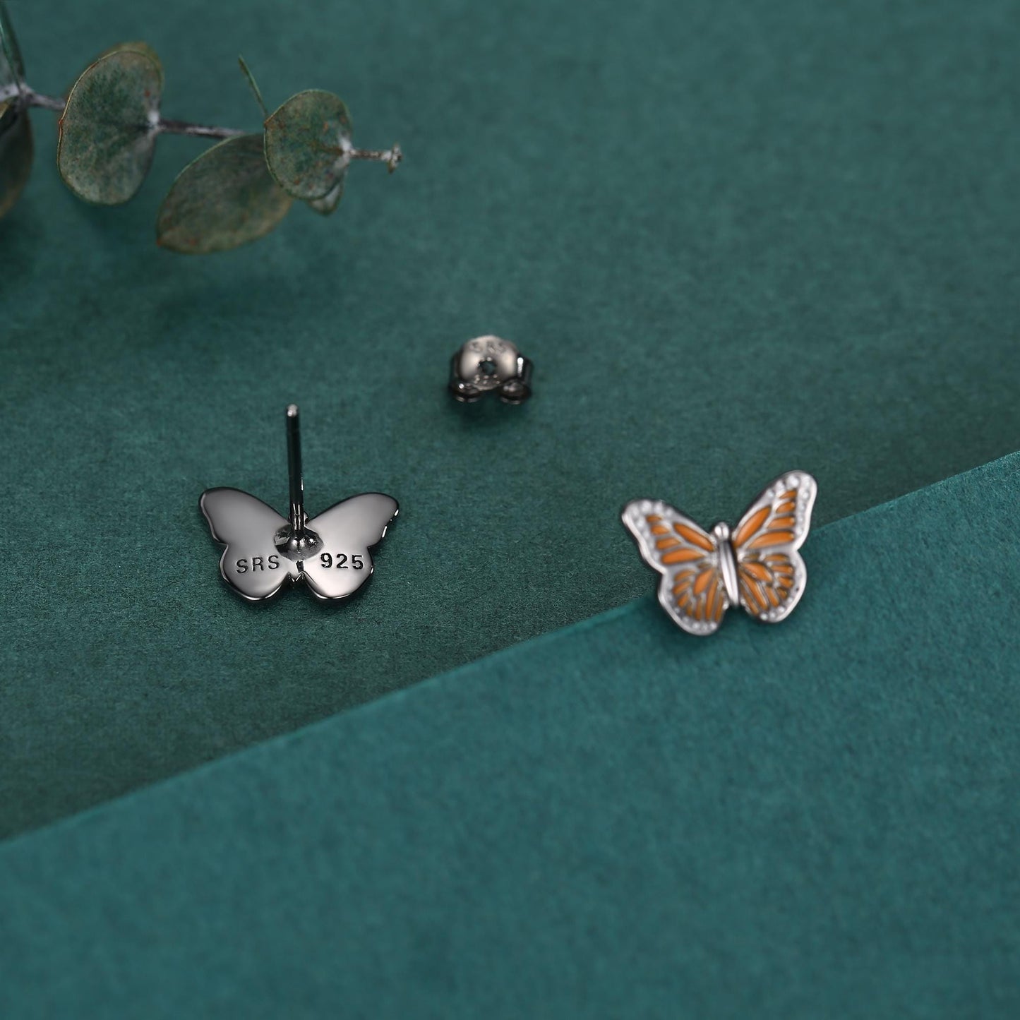 Sterling Silver Monarch Butterfly Stud Earrings