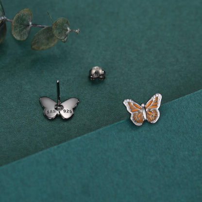Sterling Silver Monarch Butterfly Stud Earrings