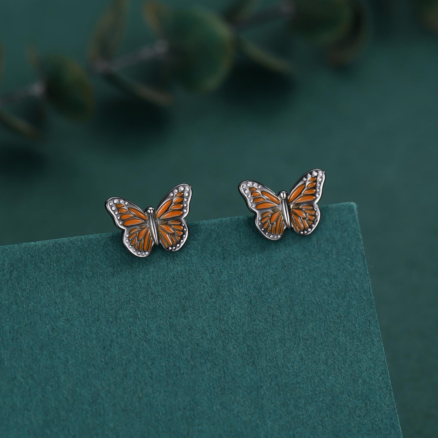 Sterling Silver Monarch Butterfly Stud Earrings