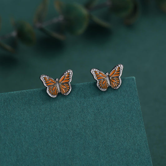 Sterling Silver Monarch Butterfly Stud Earrings