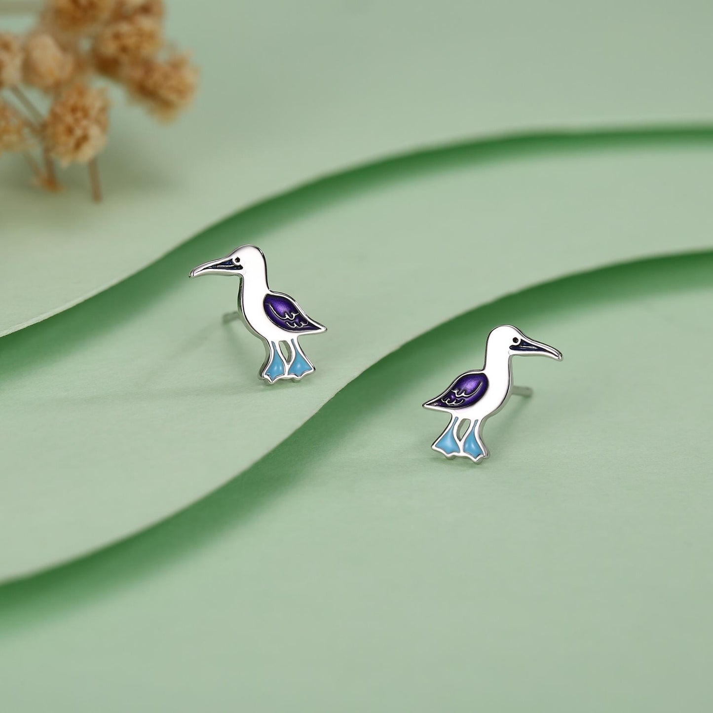 Sterling Silver Blue-Footed Booby Stud Earrings