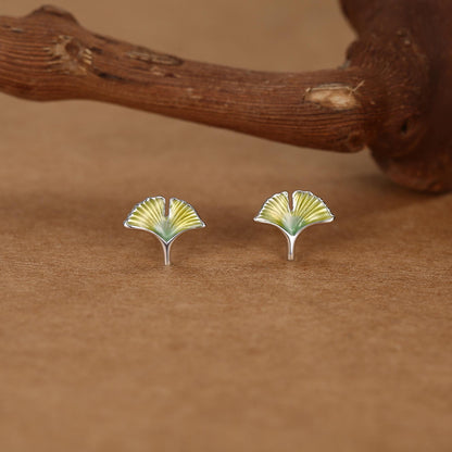 Sterling Silver Ginkgo Leaf Stud Earrings