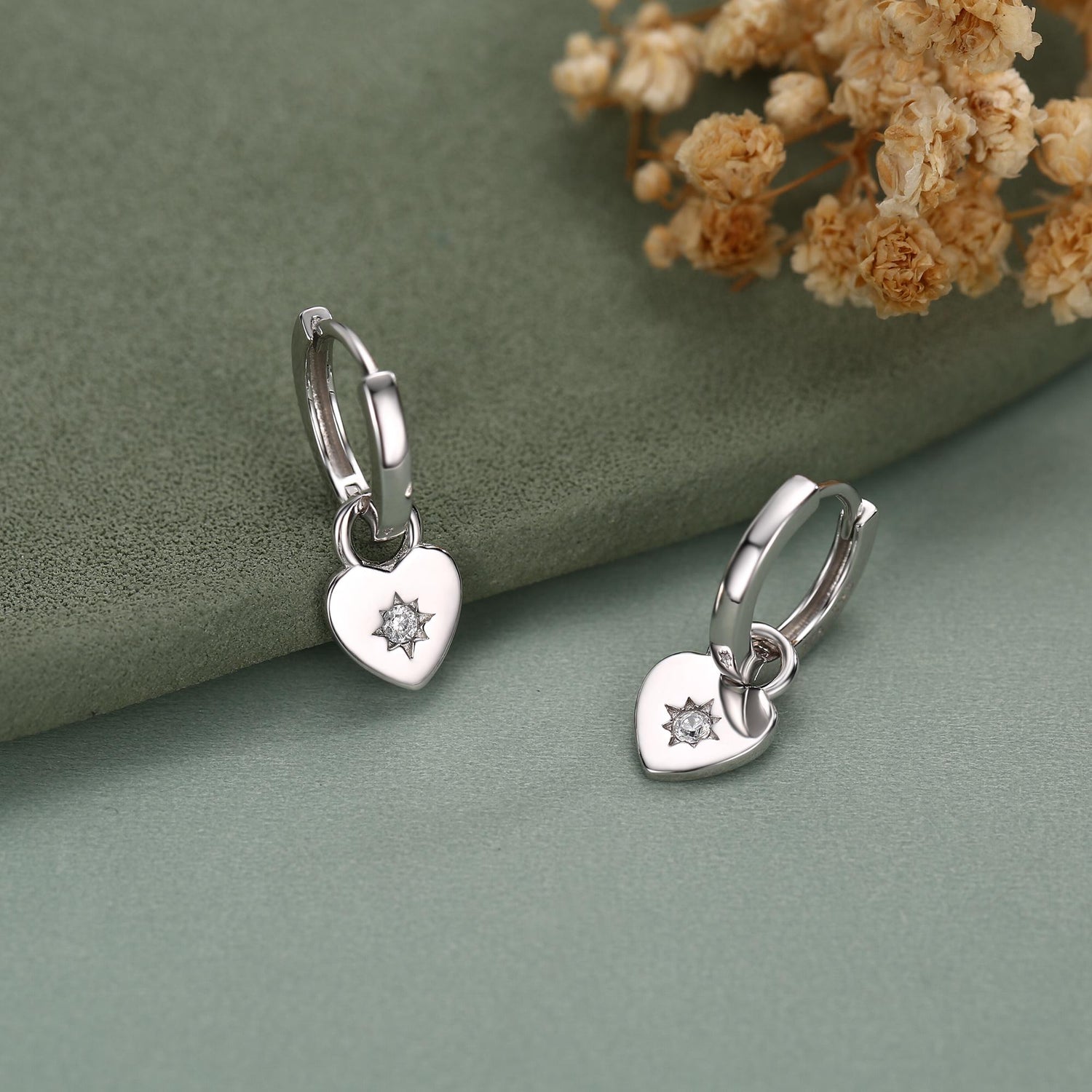 Sterling Silver Starburst Heart Hoop Earrings, Detachable Heart Charm Hoop Earrings, Silver or Gold, Interchangeable and detachable