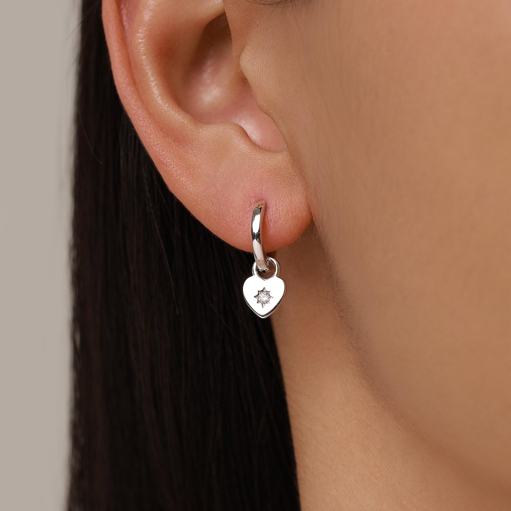 Sterling Silver Starburst Heart Hoop Earrings, Detachable Heart Charm Hoop Earrings, Silver or Gold, Interchangeable and detachable