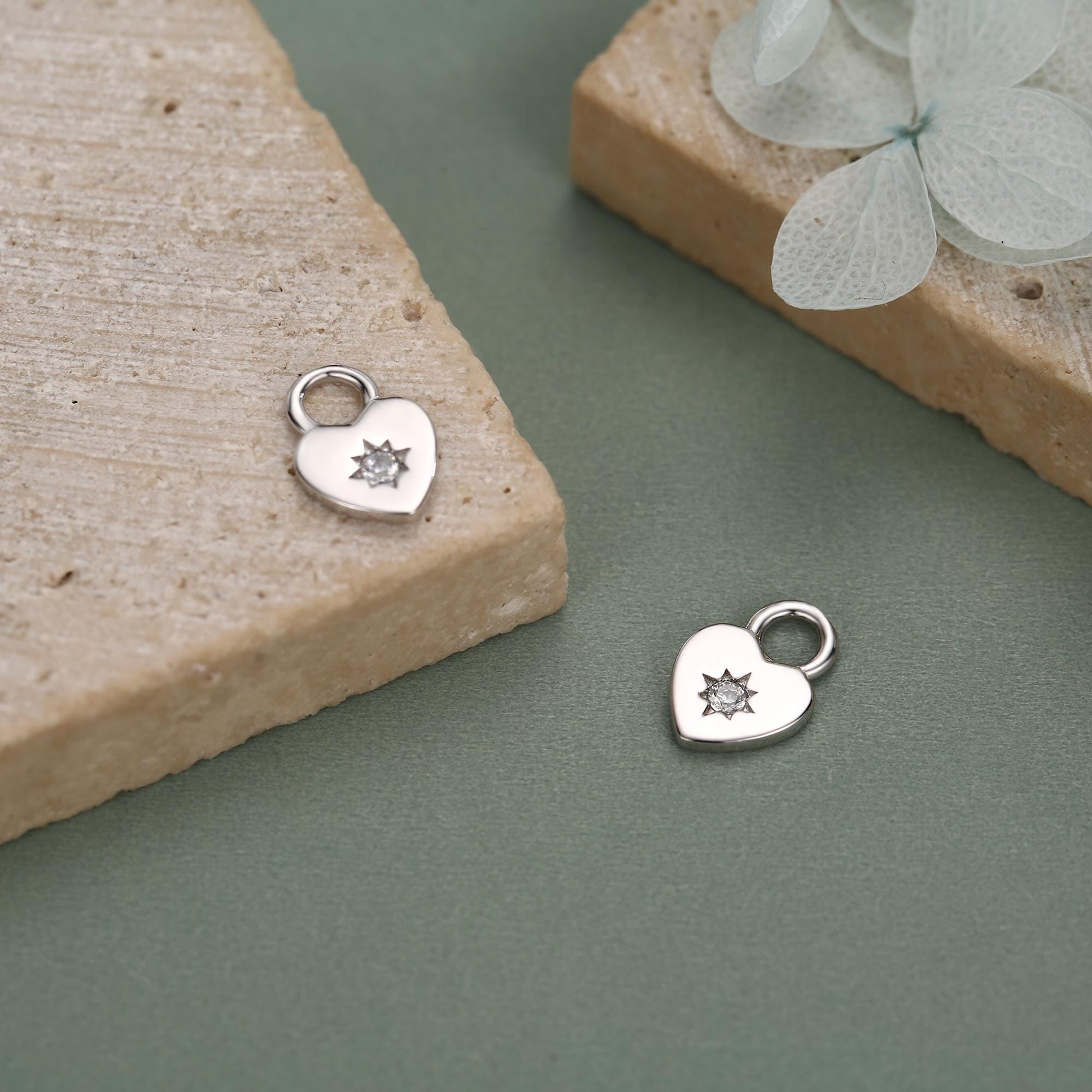 Sterling Silver Starburst Heart Charms for Hoop Earrings
