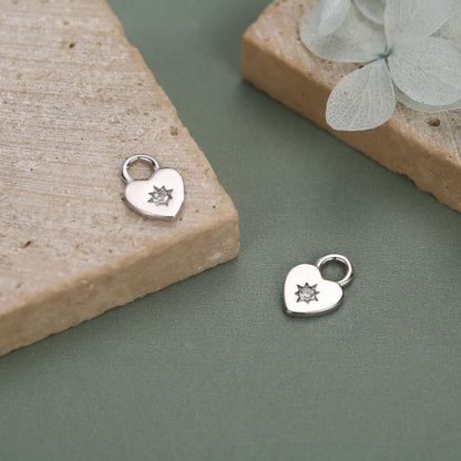 Sterling Silver Starburst Heart Charms for Hoop Earrings