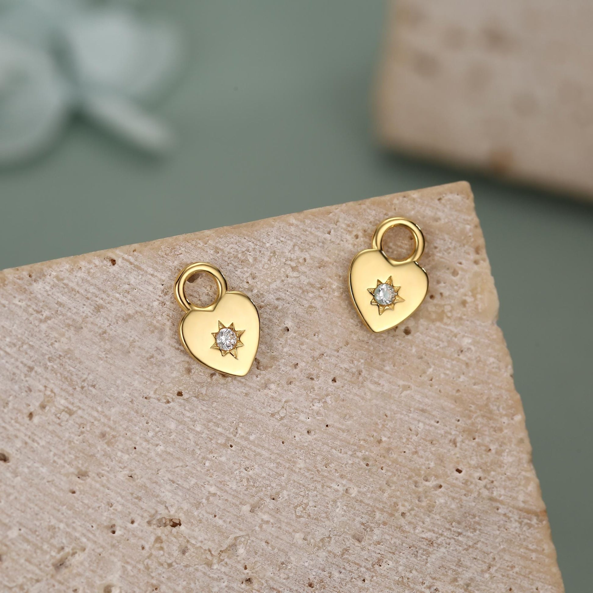 Sterling Silver Starburst Heart Charms for Hoop Earrings