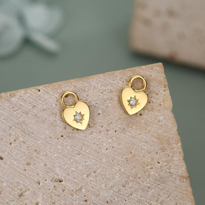 Sterling Silver Starburst Heart Charms for Hoop Earrings