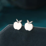 Apple Stud Earrings in Sterling Silver, Silver or Gold or Rose Gold, Tiny and Delicate Apple Earrings