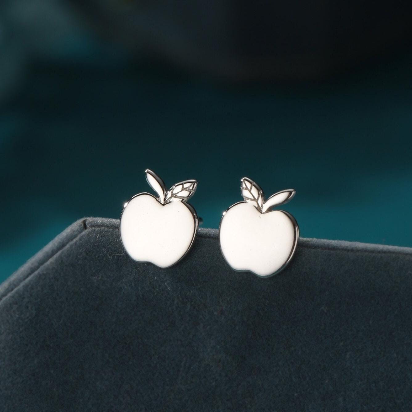 Apple Stud Earrings in Sterling Silver, Silver or Gold or Rose Gold, Tiny and Delicate Apple Earrings