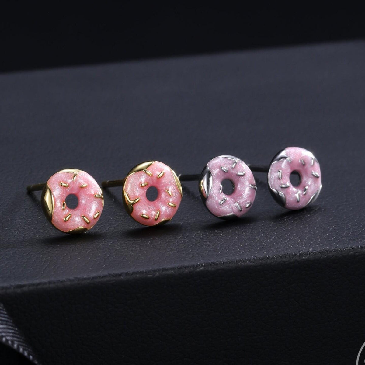 Enamel Glazed Donut Stud Earrings in Sterling Silver, Silver or Gold, Donut Earrings, Food Earrings