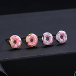 Enamel Glazed Donut Stud Earrings in Sterling Silver, Silver or Gold, Donut Earrings, Food Earrings