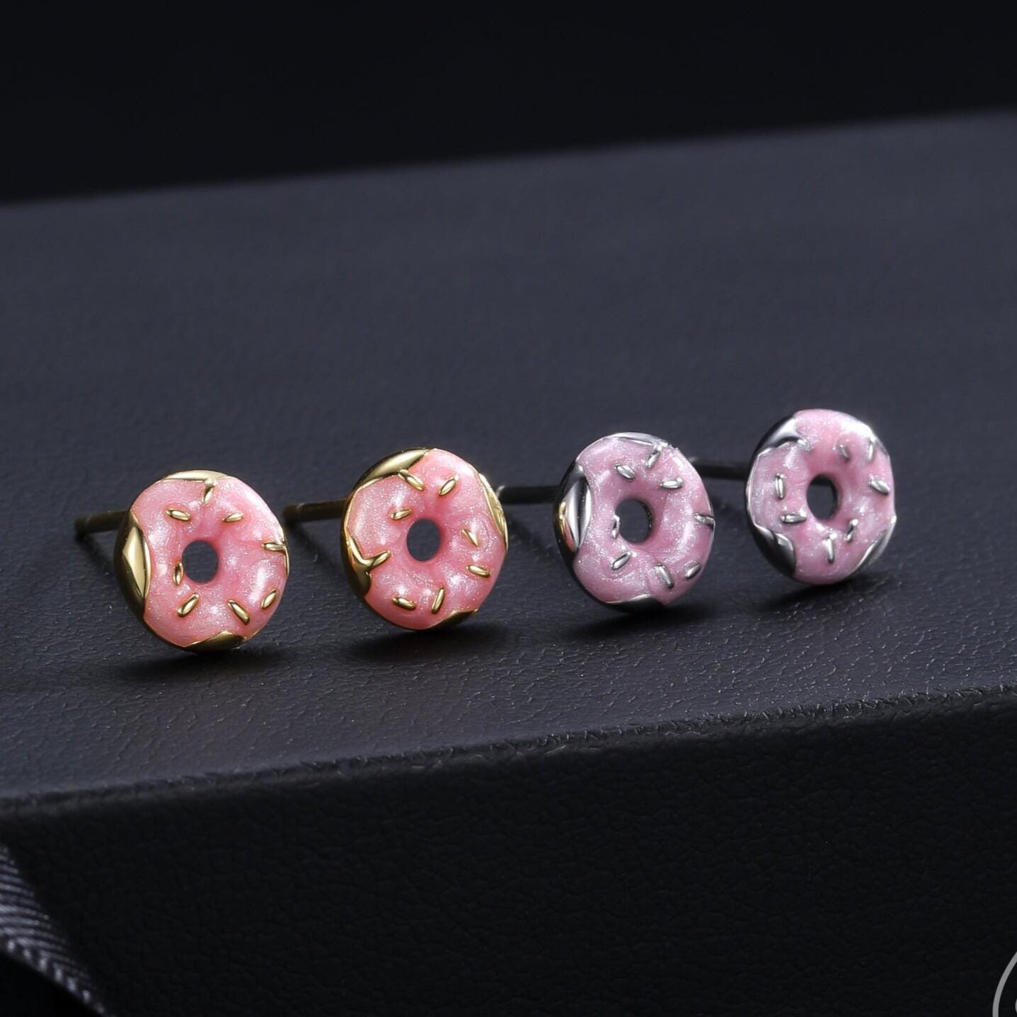 Enamel Glazed Donut Stud Earrings in Sterling Silver, Silver or Gold, Donut Earrings, Food Earrings
