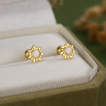 Sterling Silver Opal Sun 18G Screw Back Earrings with Ball Backs