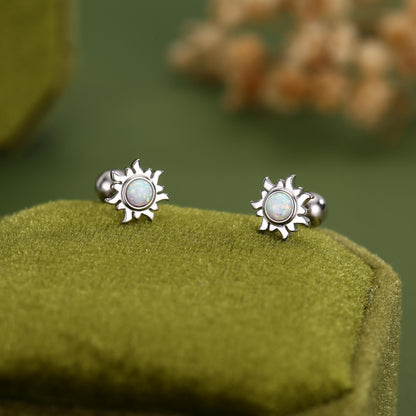 Sterling Silver Opal Sun 18G Screw Back Earrings with Ball Backs