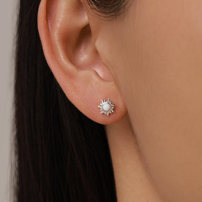 Sterling Silver Opal Sun 18G Screw Back Earrings with Ball Backs