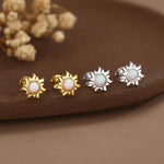 Sterling Silver Opal Sun 16G Flat Back Earrings