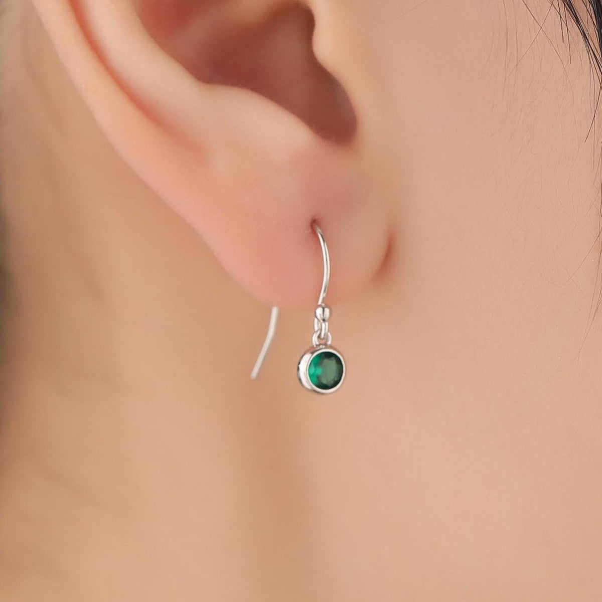 Tiny Emerald Green CZ Drop Earrings in Sterling Silver, Cubic Zirconia Hook Earrings, Silver, Gold or Rose Gold, Minimal Earrings
