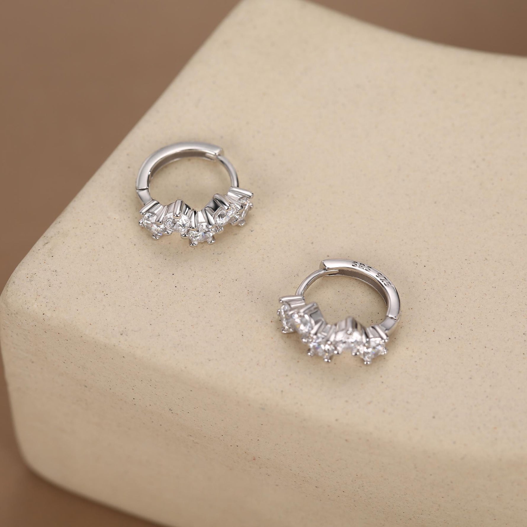Star Constellation CZ Huggie Hoops in Sterling Silver, Silver or Gold or Rose Gold, 9mm Inner Diameter, CZ Cluster Hoops,