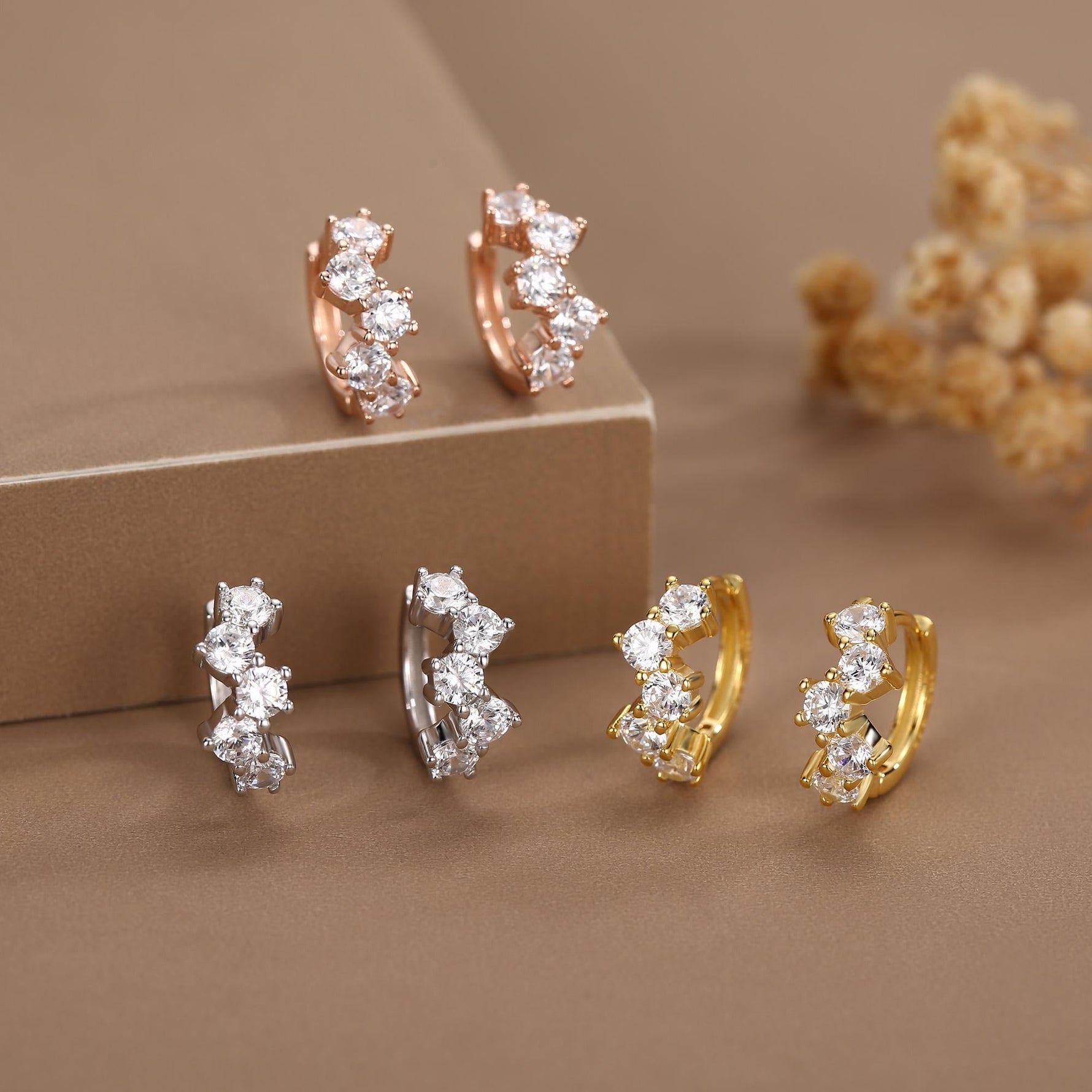 Star Constellation CZ Huggie Hoops in Sterling Silver, Silver or Gold or Rose Gold, 9mm Inner Diameter, CZ Cluster Hoops,