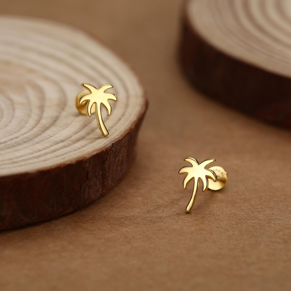 Sterling Silver Palm Tree 16G Flat Back Earrings