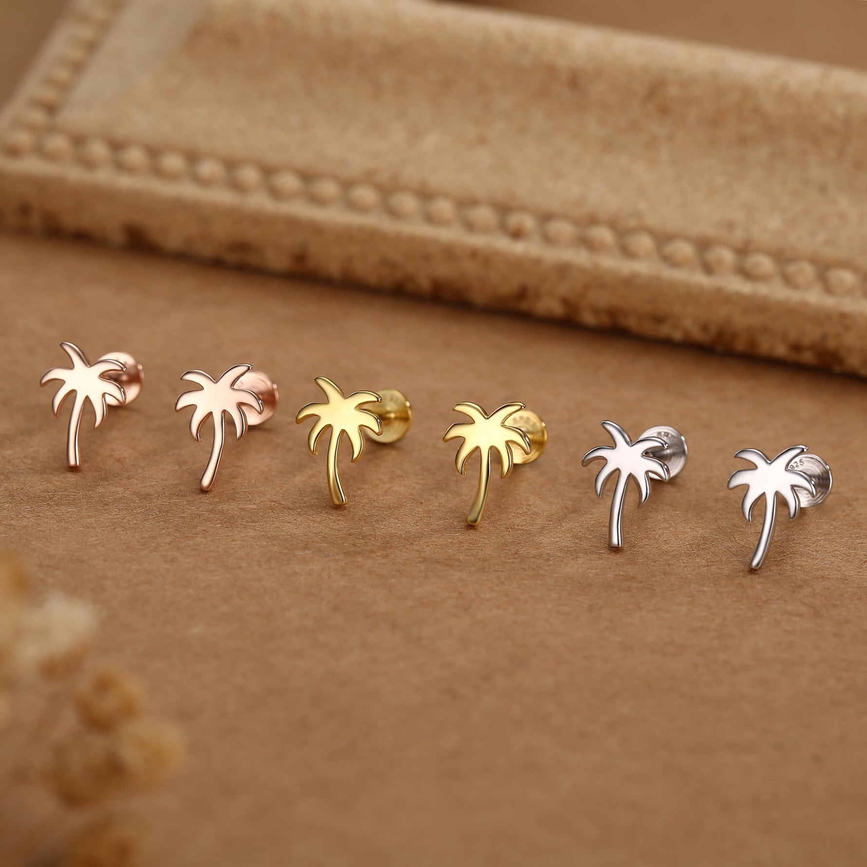 Sterling Silver Palm Tree 16G Flat Back Earrings