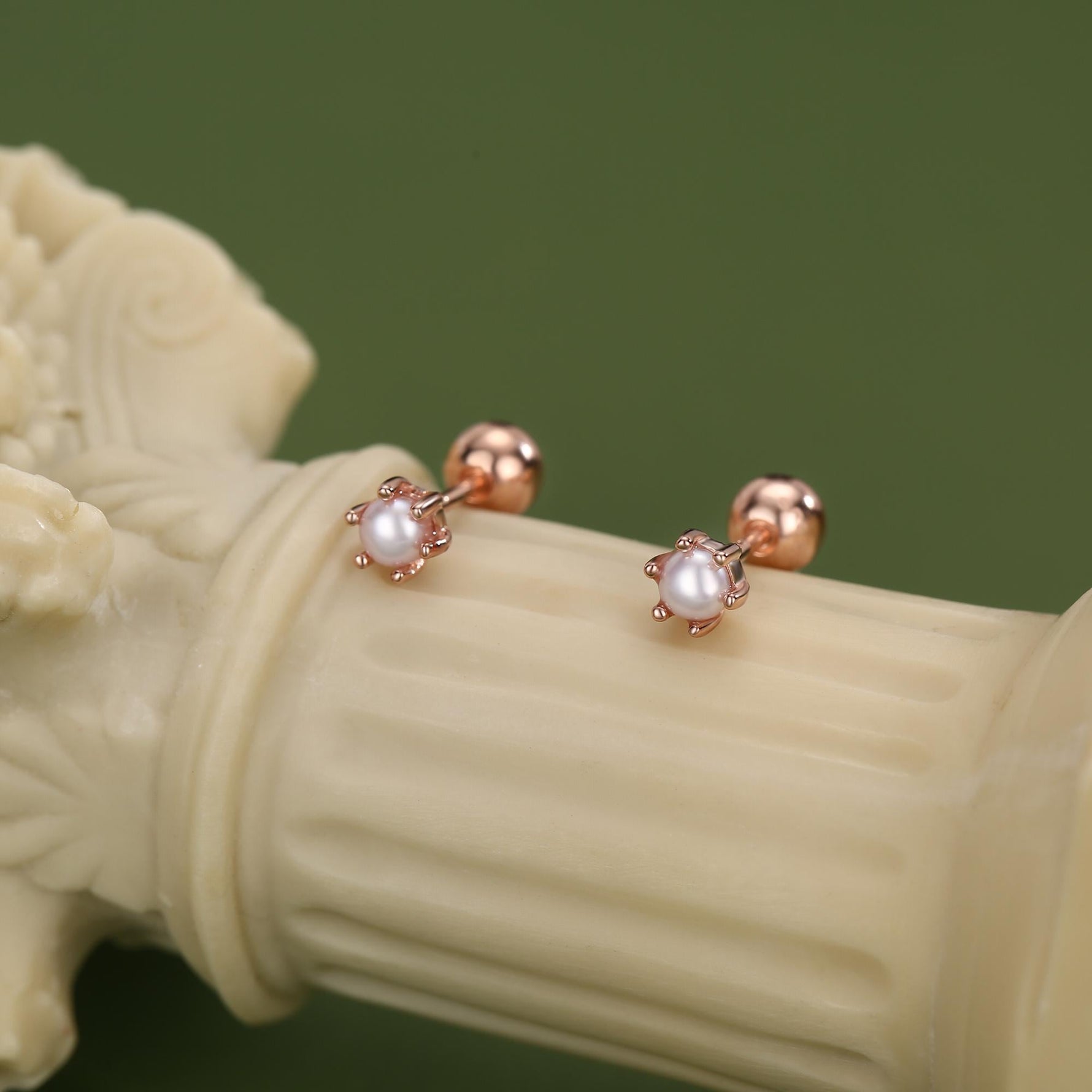 Sterling Silver Tiny Pearl 18G Screw Back Earrings with Ball Backs
