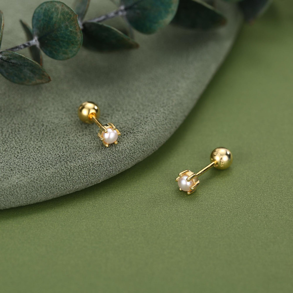 Sterling Silver Tiny Pearl 18G Screw Back Earrings with Ball Backs