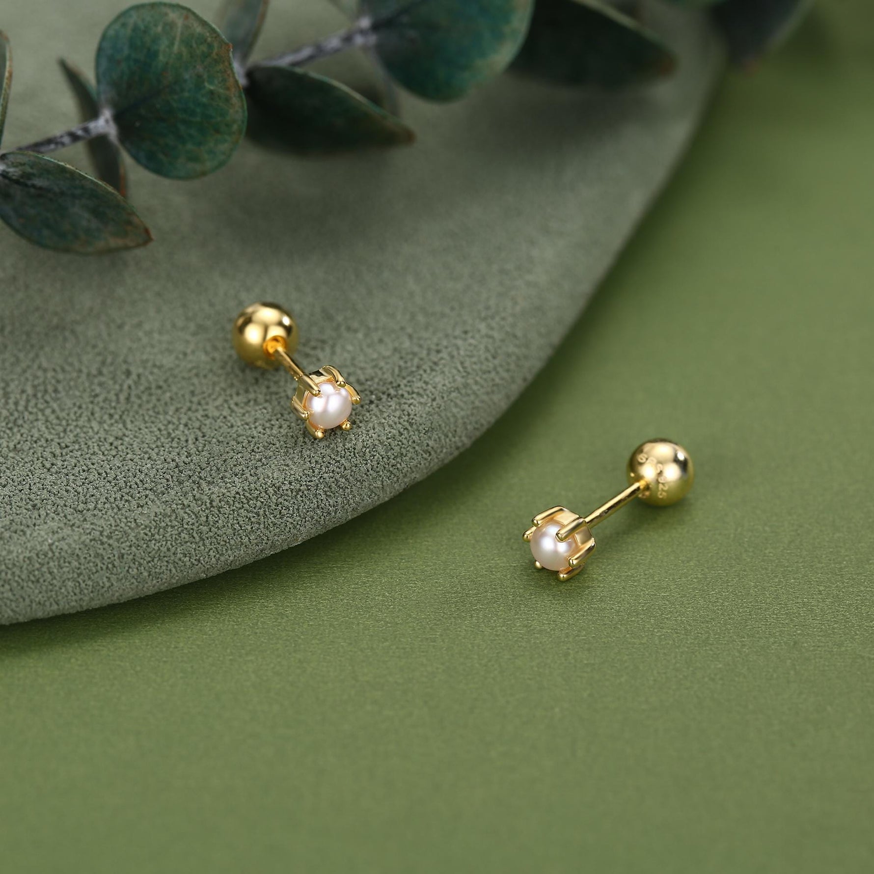 Sterling Silver Tiny Pearl 18G Screw Back Earrings with Ball Backs
