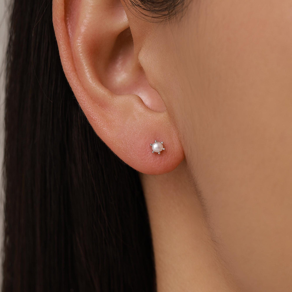Sterling Silver Tiny Pearl 18G Screw Back Earrings with Ball Backs