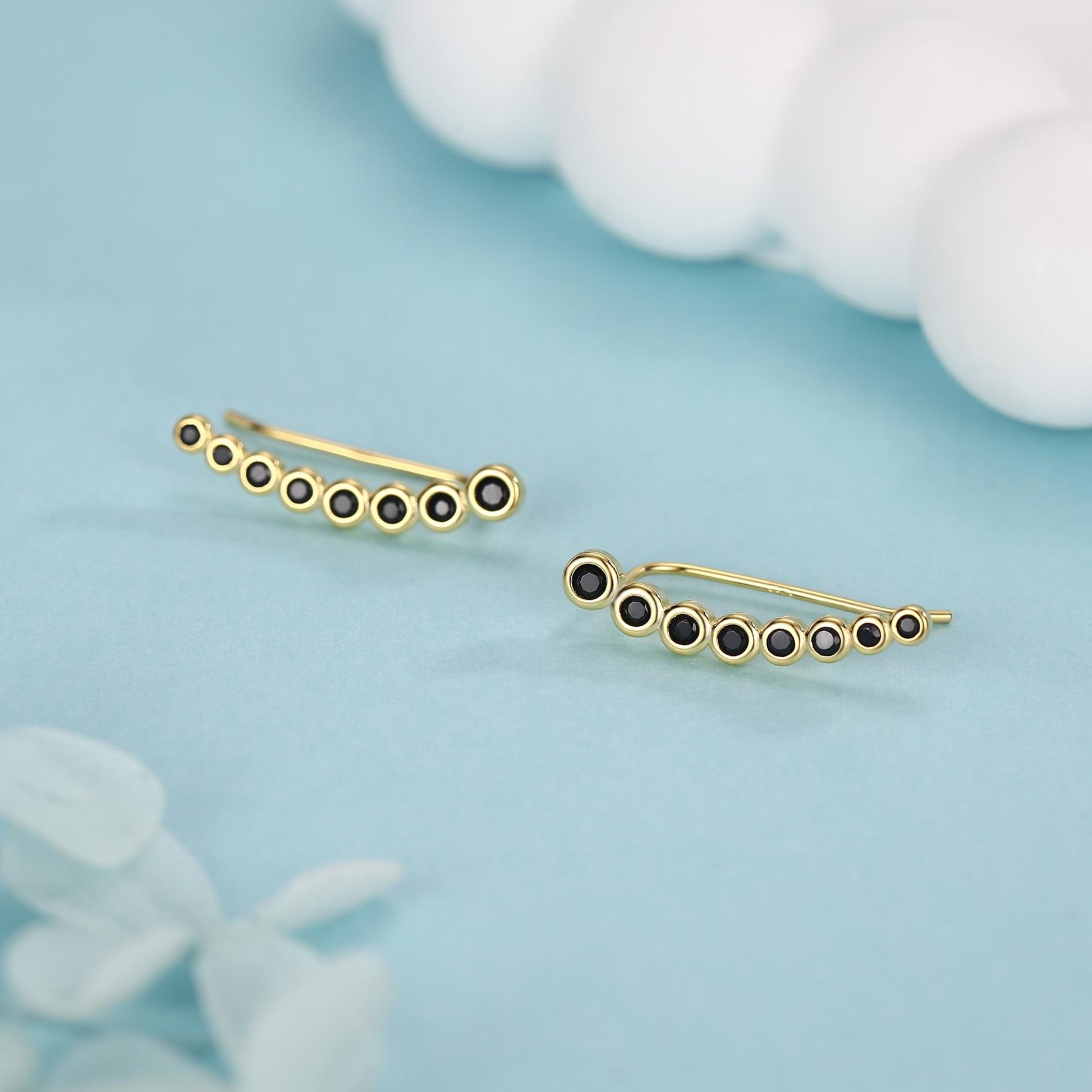 Pebble Black CZ Crawler Earrings in Sterling Silver, Silver or Gold, Dotted Ear Crawlers, Dots Crawler, Bobble Crawlers