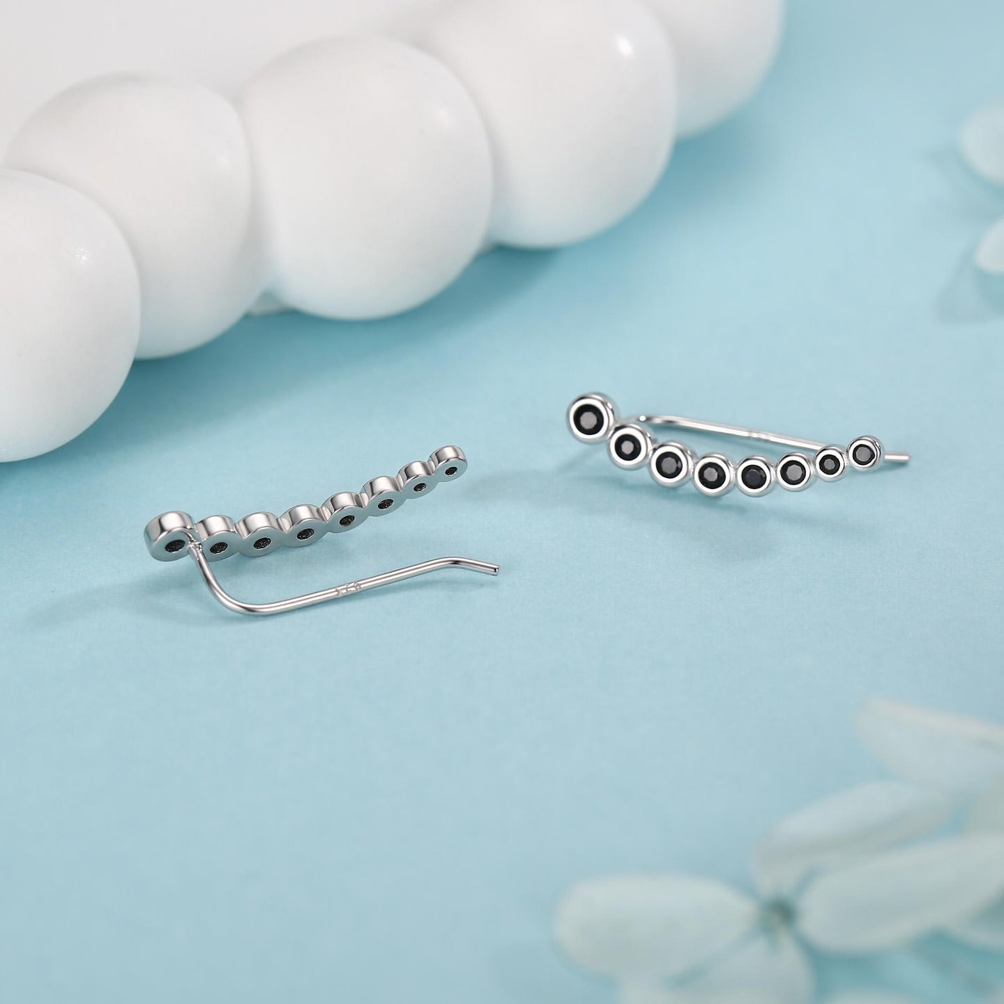 Pebble Black CZ Crawler Earrings in Sterling Silver, Silver or Gold, Dotted Ear Crawlers, Dots Crawler, Bobble Crawlers