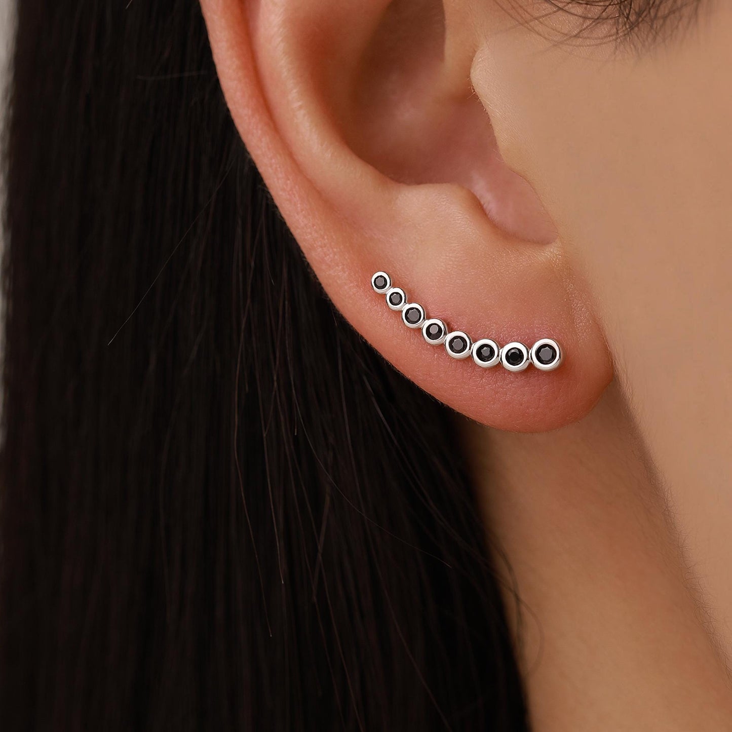 Pebble Black CZ Crawler Earrings in Sterling Silver, Silver or Gold, Dotted Ear Crawlers, Dots Crawler, Bobble Crawlers
