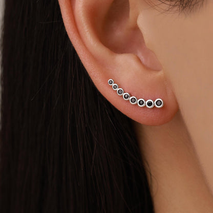 Pebble Black CZ Crawler Earrings in Sterling Silver, Silver or Gold, Dotted Ear Crawlers, Dots Crawler, Bobble Crawlers