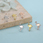 Mismatched Palm Tree and Flamingo Stud Earrings in Sterling Silver - Asymmetric Cute Stud Earrings - Nature Inspired