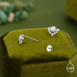 Vintage Inspired White Opal Flower CZ Stud Earrings, Lab Opal Halo CZ Earrings, Simulated Fire Opal Earrings