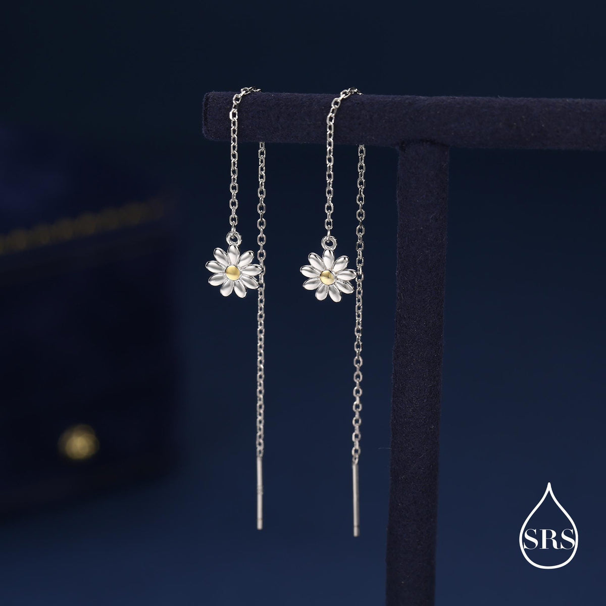 Sterling Silver Tiny Daisy Flower Ear Threaders, Flower Threader Earrings, Daily Dangle Earrings, Daisy Earrings