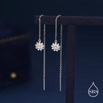 Sterling Silver Tiny Daisy Flower Ear Threaders, Flower Threader Earrings, Daily Dangle Earrings, Daisy Earrings