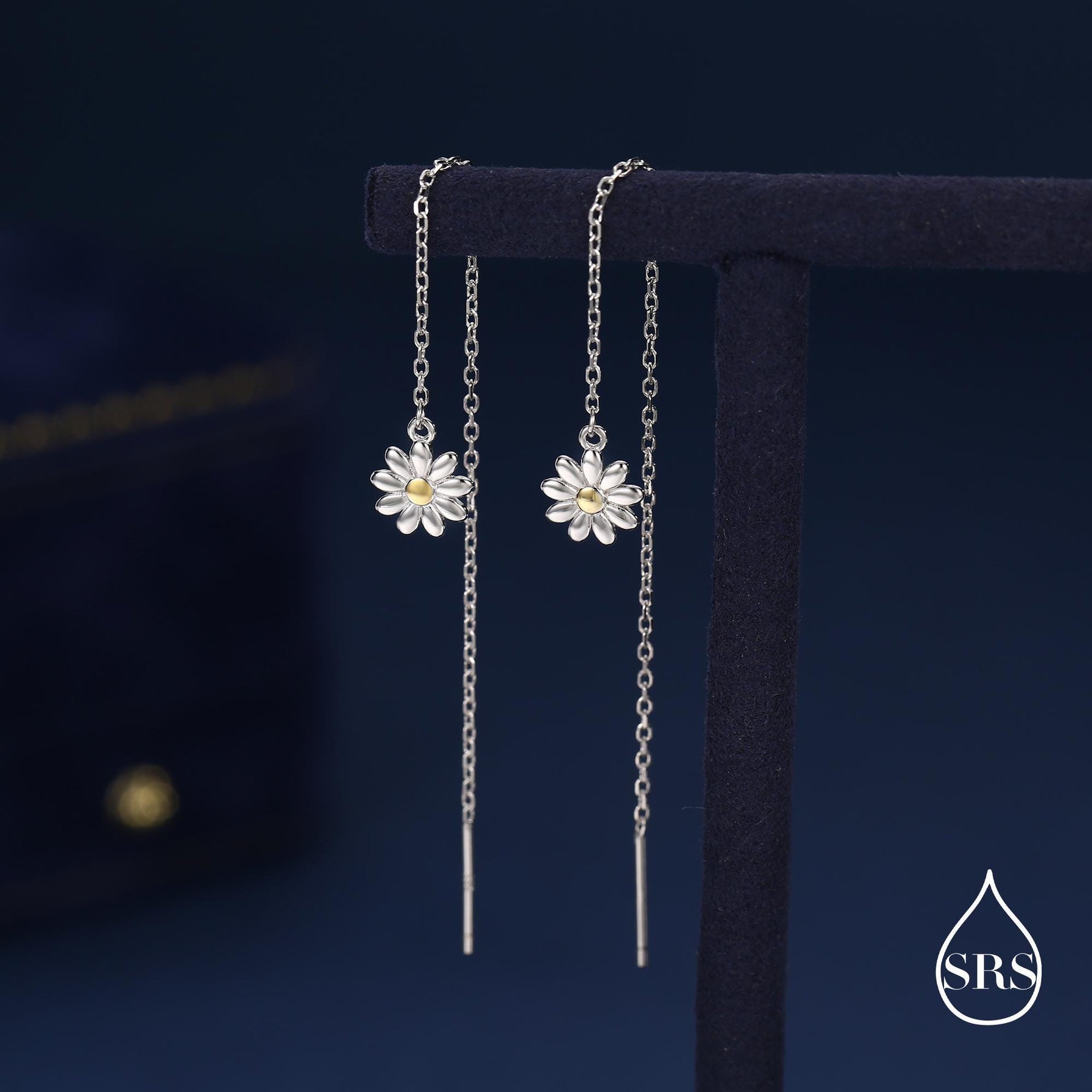 Sterling Silver Tiny Daisy Flower Ear Threaders, Flower Threader Earrings, Daily Dangle Earrings, Daisy Earrings